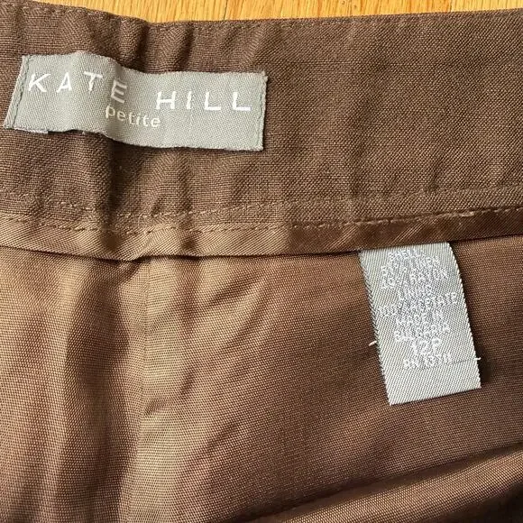 Kate Hill Chocolate Brown Linen Straight Leg Ankle Trouser Pants Sz 12P Mature - Picture 2 of 10